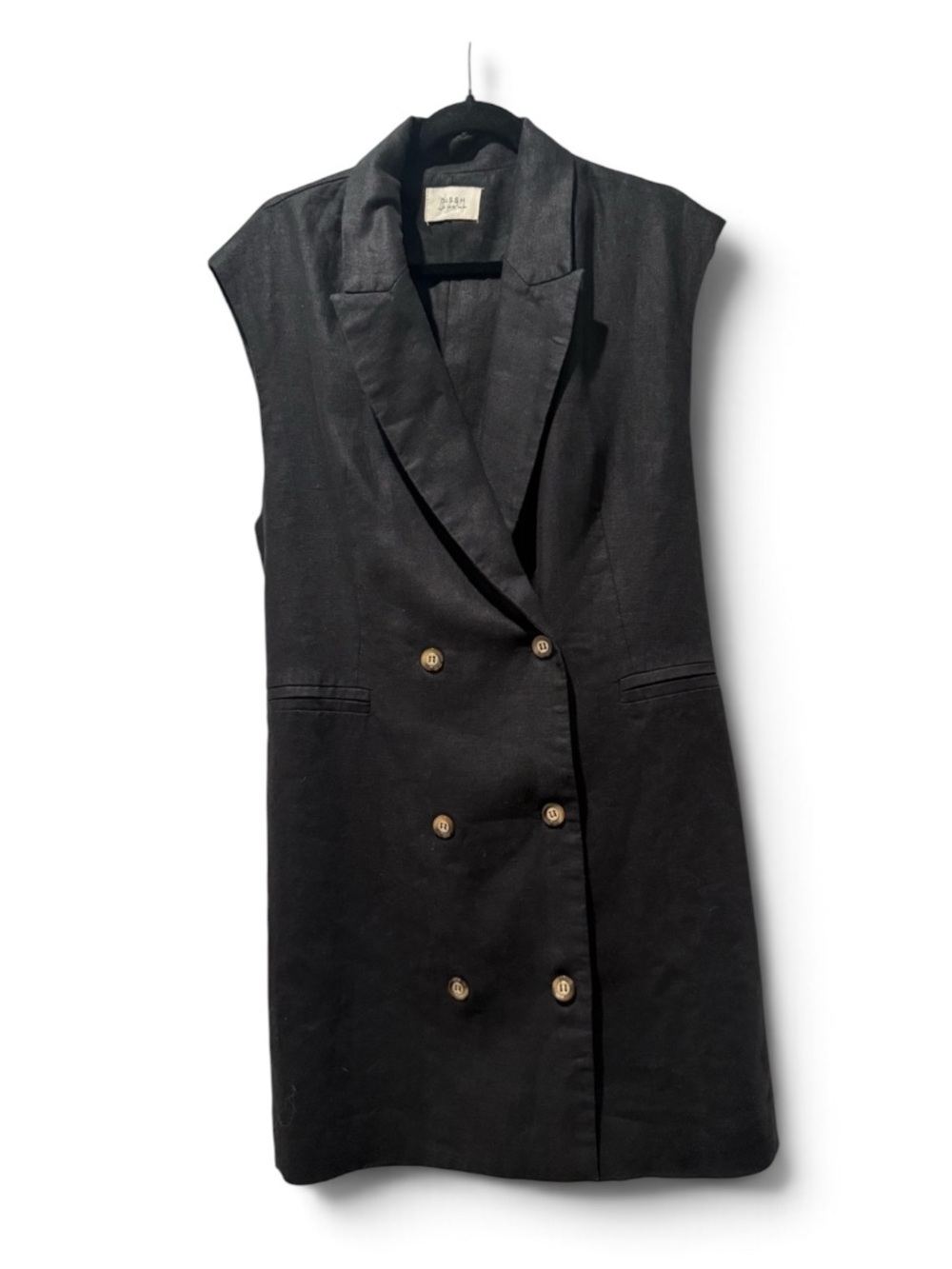 DISSH Black Sleeveless Blazer Dress Gold Buttons Sz 10